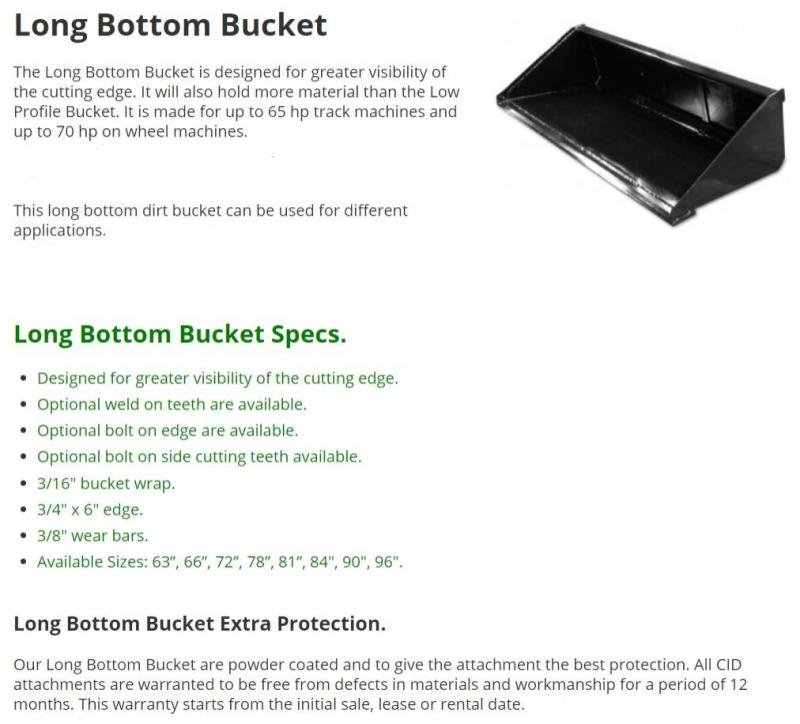 60" Long Bottom Smooth Bucket