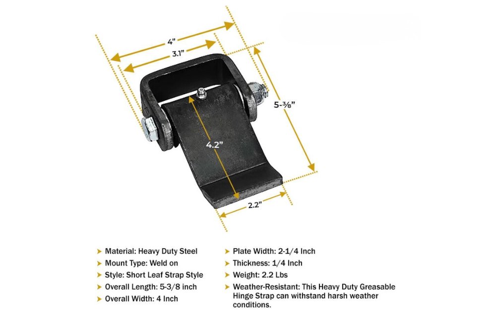 5-3/8" Heavy Duty Greaseable Strap Style Truck Trailer Cargo Dump Door Hinge