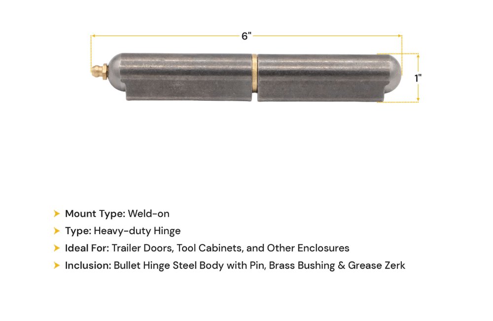 6" Bullet Hinge - Steel Body with Pin Brass Bushing & Grease Zerk - Weld-on