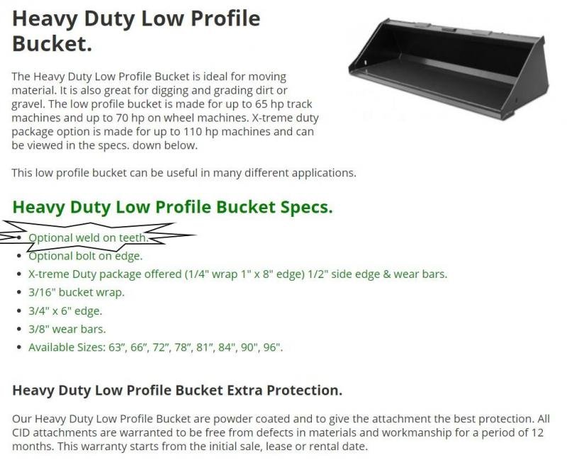 60" Low Profile Tooth Bucket
