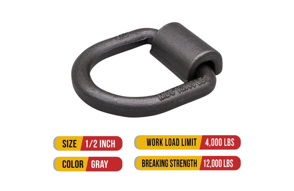1/2" Heavy Duty Weld-On Forged D Ring 12,000 Lbs