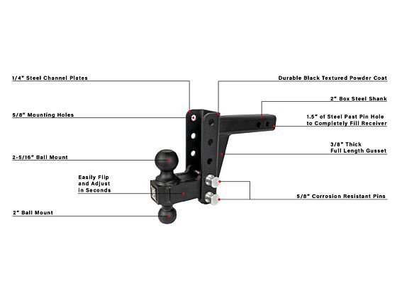 BulletProof MD204 - 2.0" MEDIUM DUTY 4" DROP/RISE HITCH