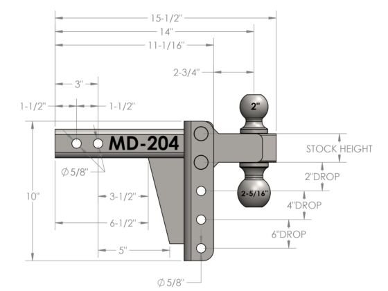BulletProof MD204 - 2.0" MEDIUM DUTY 4" DROP/RISE HITCH
