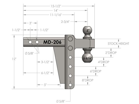 BulletProof MD206 - 2.0" MEDIUM DUTY 6" DROP/RISE HITCH