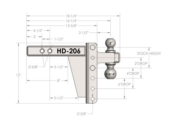 BulletProof HD206 - 2.0" HEAVY DUTY 6" DROP/RISE HITCH