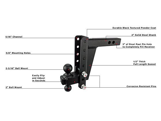 BulletProof HD208 - 2.0" HEAVY DUTY 8" DROP/RISE HITCH