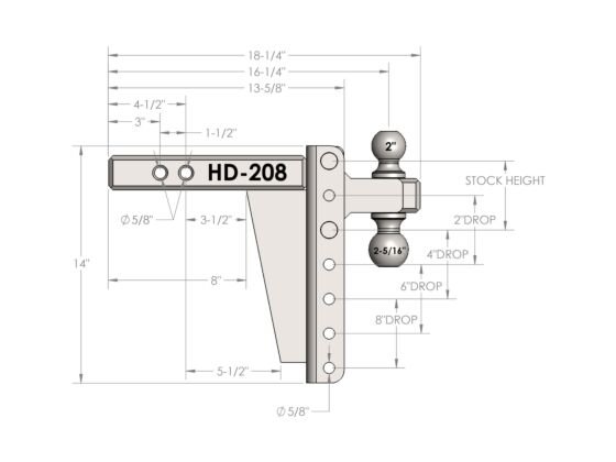 BulletProof HD208 - 2.0" HEAVY DUTY 8" DROP/RISE HITCH