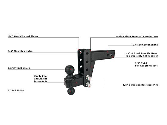 BulletProof MD254 - 2.5" HEAVY DUTY 4" DROP/RISE HITCH