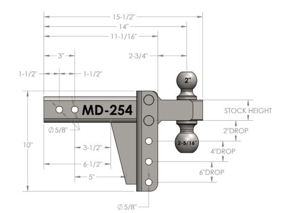 BulletProof MD254 - 2.5" HEAVY DUTY 4" DROP/RISE HITCH