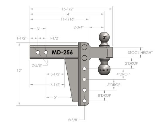 BulletProof MD256 - 2.5" HEAVY DUTY 6" DROP/RISE HITCH