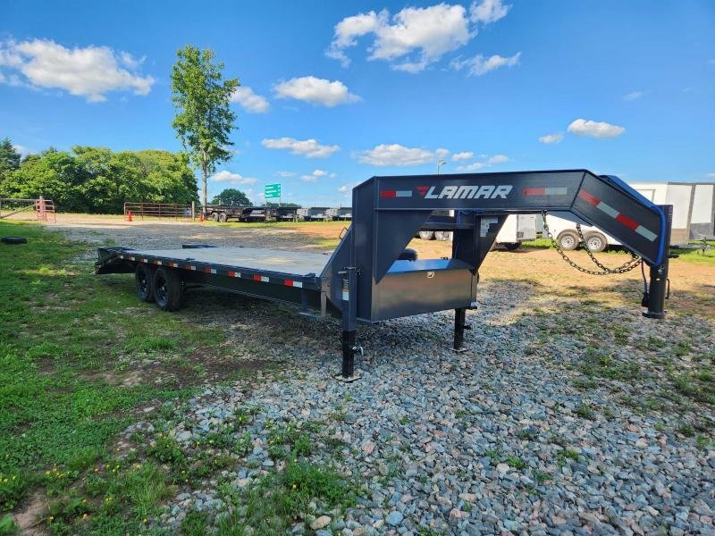 2025 Lamar Trailers 102x25 14k Gooseneck Deckover w/ Winch Plate, D Rings and Flip-Over Ramps