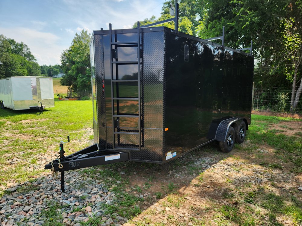 2025 Rock Solid Cargo 7x16 7k Enclosed w/ Ladder Rack, 7' Interior, Blackout Package, Polycore Upgra