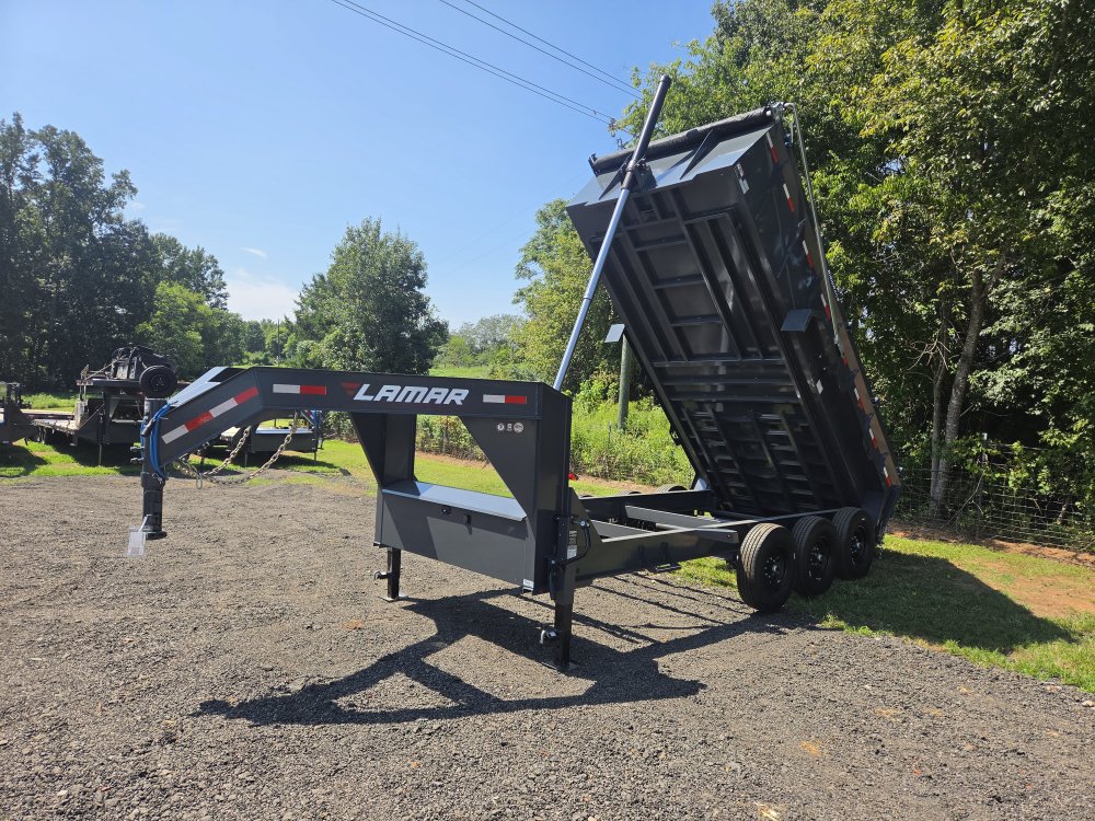2027 Lamar 7x16 21k Gooseneck Telescopic Dump w/ Upgraded Tarp, Wireless Remote, 2 Batteries, Solar
