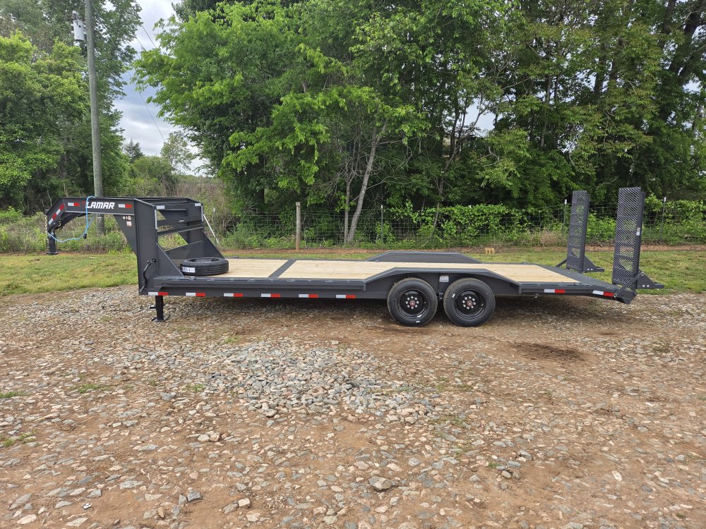 2026 Lamar 102x24 16k Gooseneck Equipment Hauler w/ Drive-Over Fenders and Stand-Up Ramps