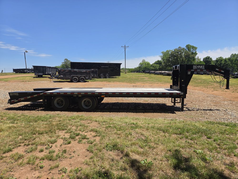 2026 Behnke 102x25 20k Gooseneck Deckover w/ Oak Deck, Flip Over Ramps and Center Flip-Up Beavertail
