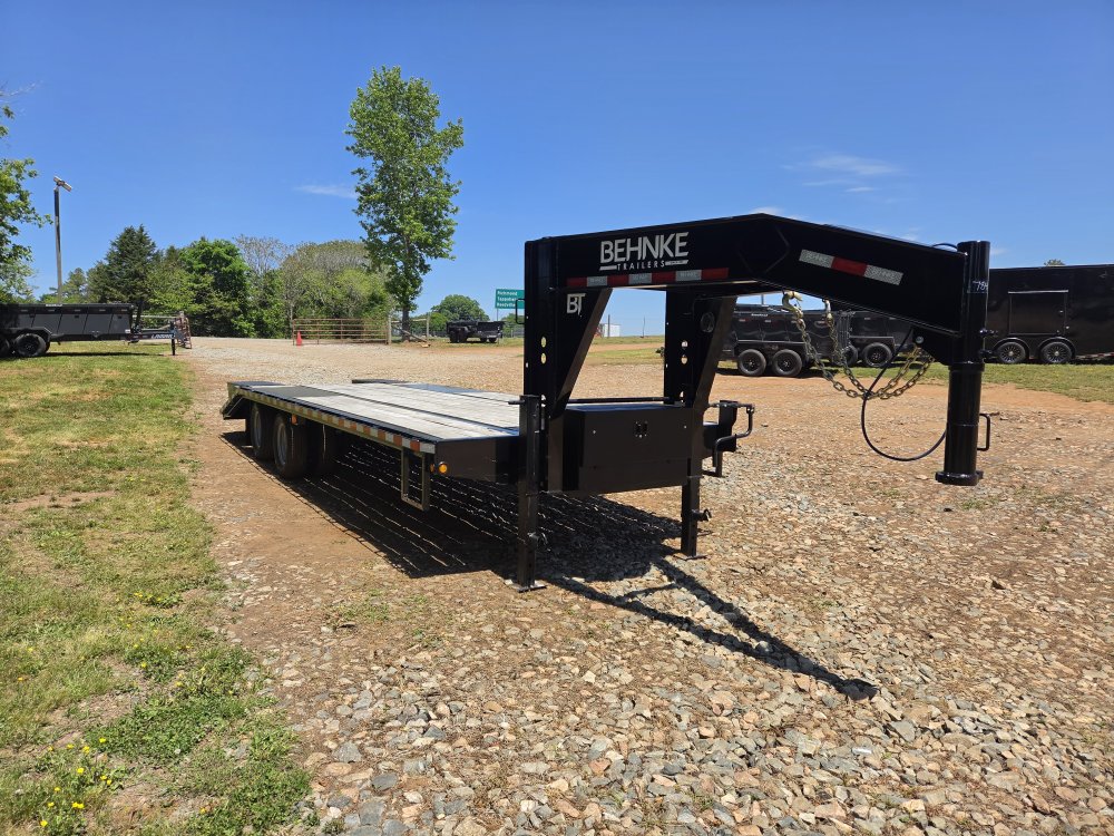2026 Behnke 102x25 20k Gooseneck Deckover w/ Oak Deck, Flip Over Ramps and Center Flip-Up Beavertail