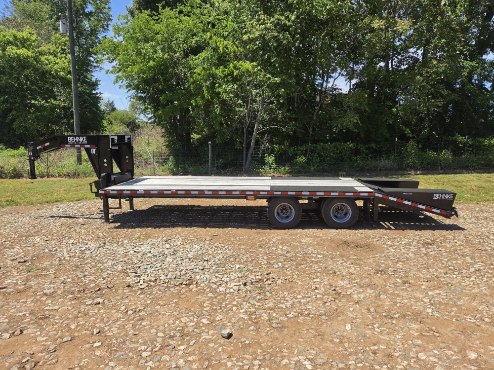 2026 Behnke 102x25 20k Gooseneck Deckover w/ Oak Deck, Flip Over Ramps and Center Flip-Up Beavertail