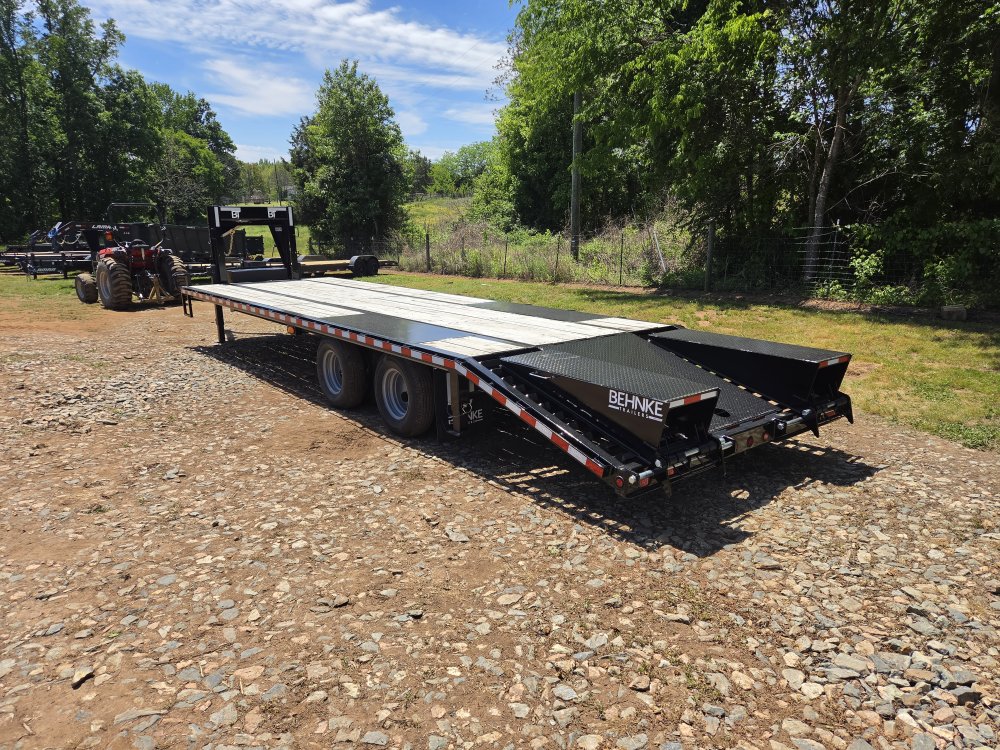 2026 Behnke 102x30 20k Gooseneck Deckover w/ Oak Deck, Flip Over Ramps and Center Flip-Up Beavertail