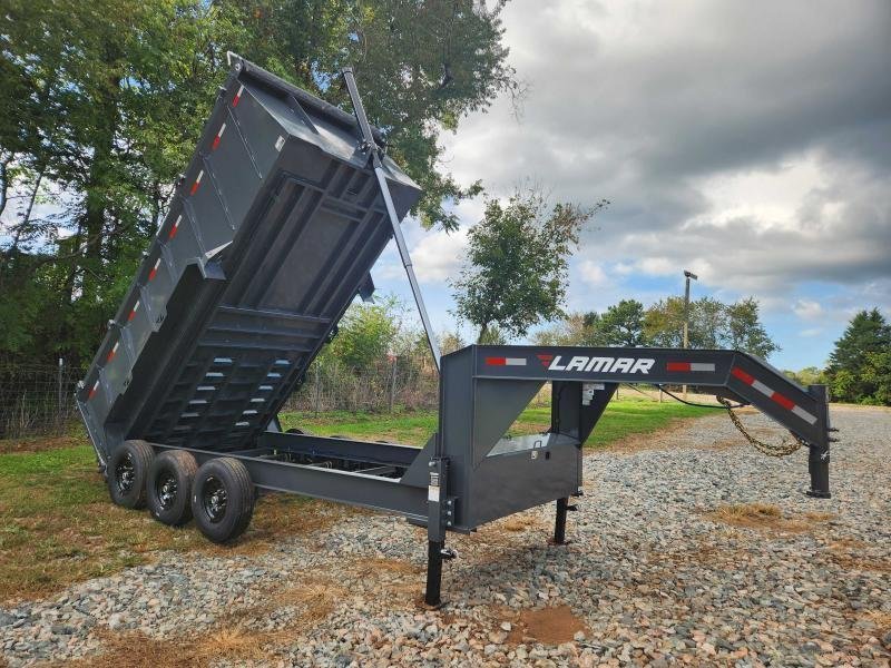 2026 Lamar Trailers 7x16 21k Gooseneck Telescopic Dump w/ Wireless Remote, Solar Charger, 2 Batterie