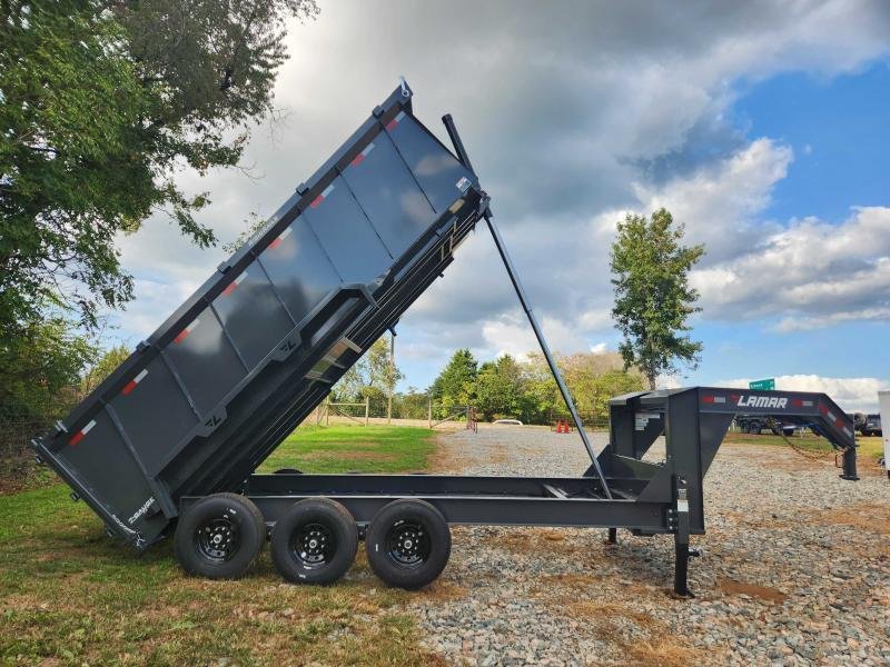 2026 Lamar Trailers 7x16 21k Gooseneck Telescopic Dump w/ Wireless Remote, Solar Charger, 2 Batterie
