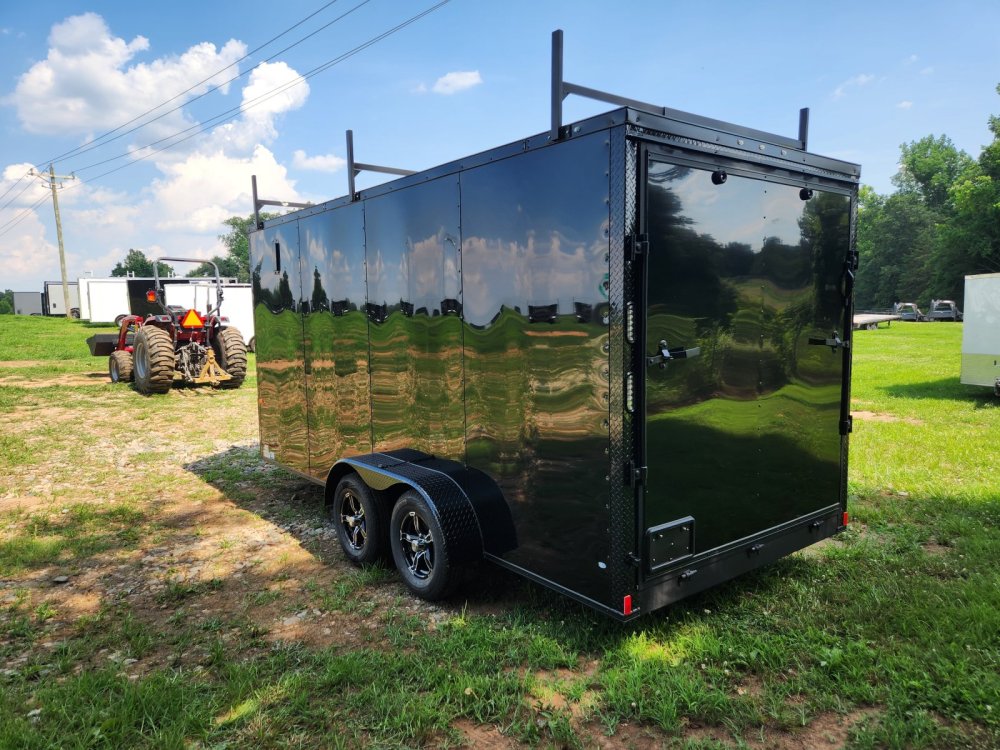 2026 Rock Solid Cargo 7x16 7k Enclosed w/ Ladder Rack, 7' Interior, Blackout Package, Polycore Upgra