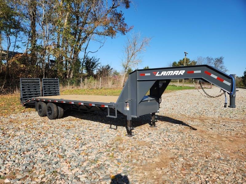 2026 Lamar 102x25 20k Gooseneck Deckover W/ Rhino Ramps, Winch Plate, Torque Tube and Under-Frame Br