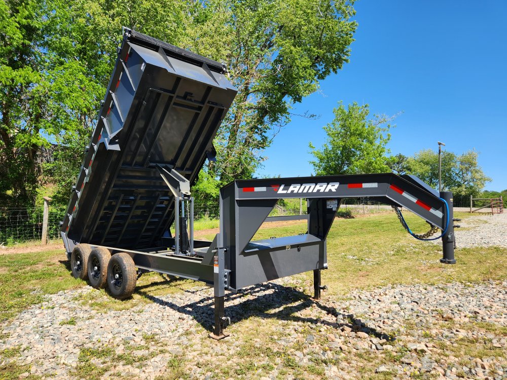 2025 Lamar Trailers 7X16 21K Gooseneck Dump w/ Dual Battery Kit and 36" Sides