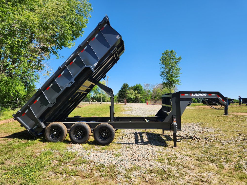 2025 Lamar Trailers 7X16 21K Gooseneck Dump w/ Dual Battery Kit and 36" Sides