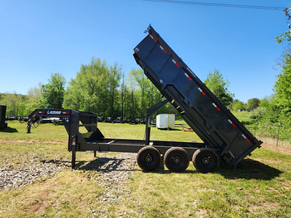 2025 Lamar Trailers 7X16 21K Gooseneck Dump w/ Dual Battery Kit and 36" Sides