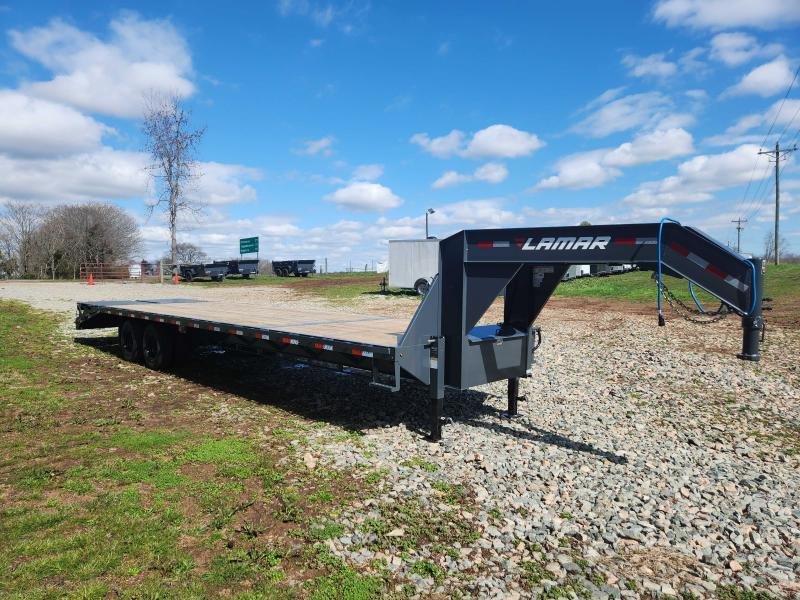 2025 Lamar 102X32 24K Gooseneck Deckover w/ 14 Ply Tires, 6" Raised Neck, Winch Plate, Rhino Ramps a