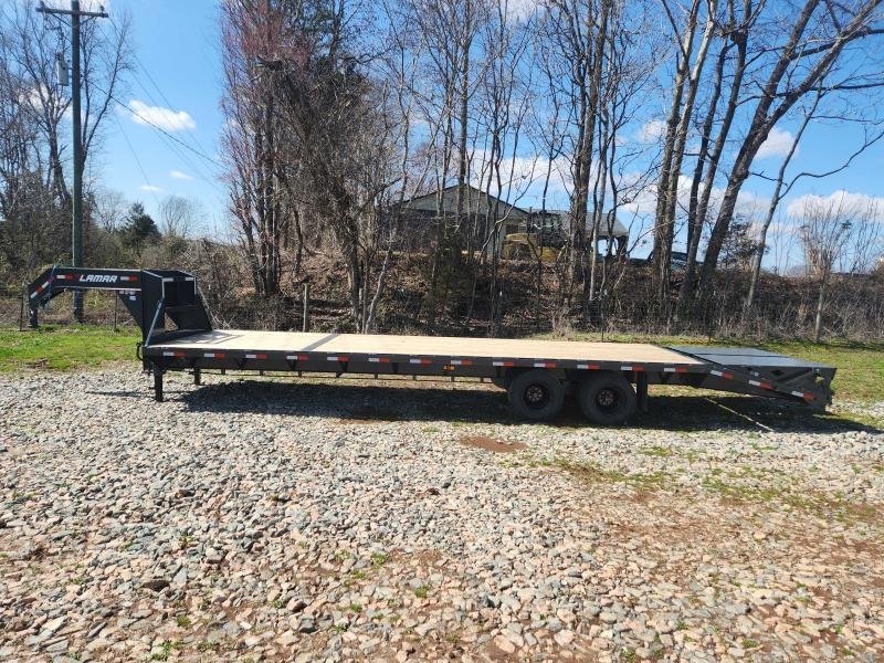 2025 Lamar 102X32 24K Gooseneck Deckover w/ 14 Ply Tires, 6" Raised Neck, Winch Plate, Rhino Ramps a