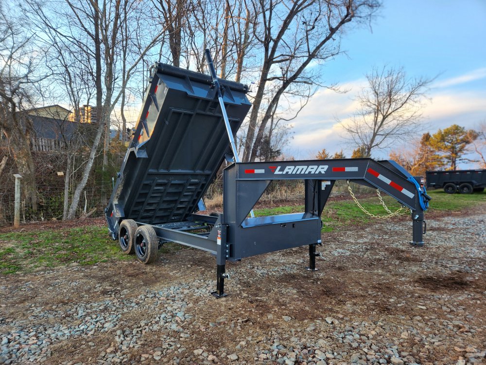 2026 Lamar 7x14 16k Gooseneck Telescopic Dump w/ Solar Charger, 2 Batteries and 24" Sides