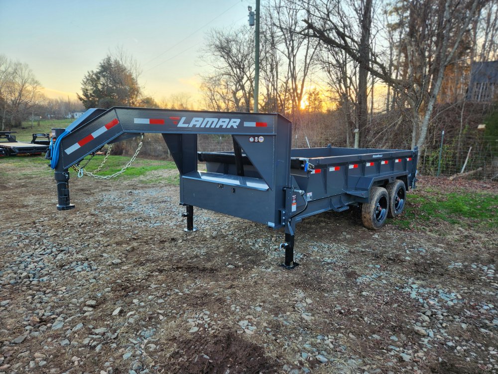 2026 Lamar 7x14 16k Gooseneck Telescopic Dump w/ Solar Charger, 2 Batteries and 24" Sides