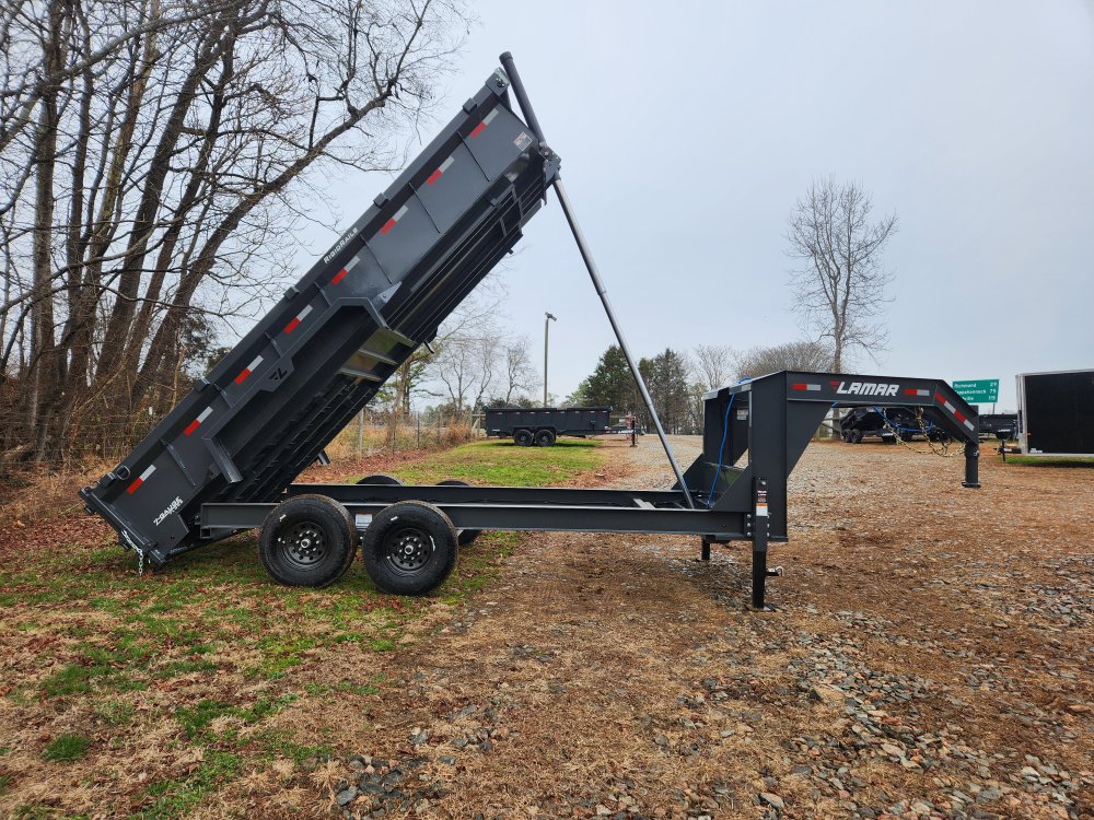 2026 Lamar 7X16 14K Gooseneck Telescopic Dump w/ Upgraded Tires, Spare Tire and 24" Sides