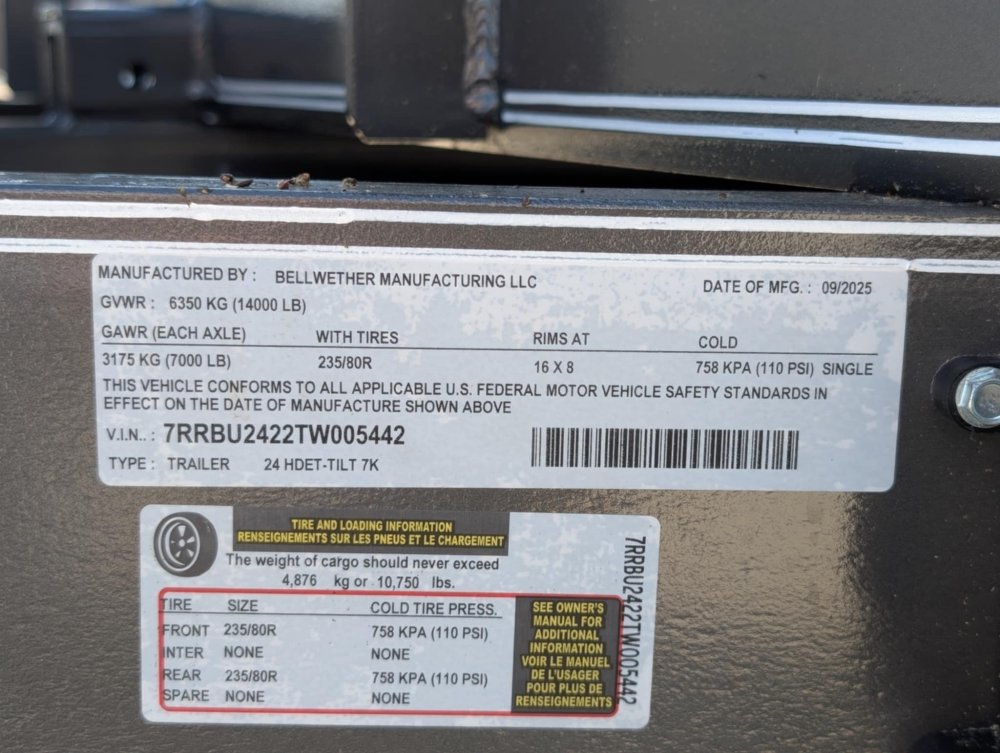 2026 Bellwether 83"X24' HDET 7K TILT