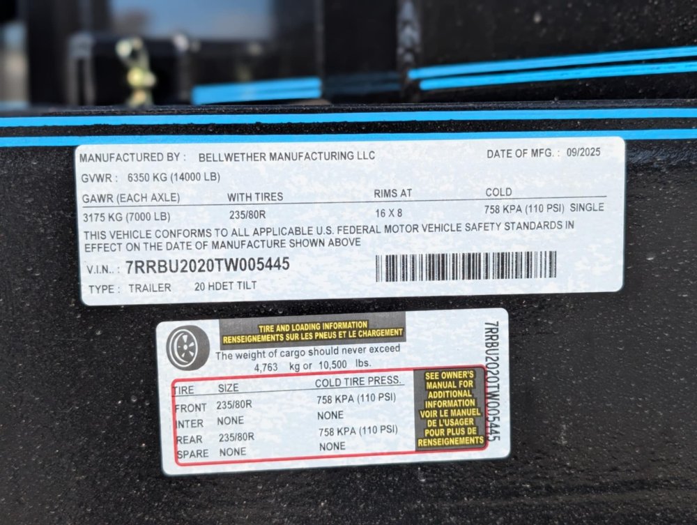 2026 Bellwether 83"X20' HDET 7K TILT