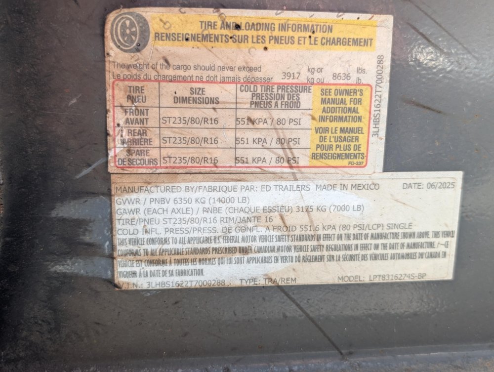2025 Ed Trailers 83"X16' TA Dump 14K