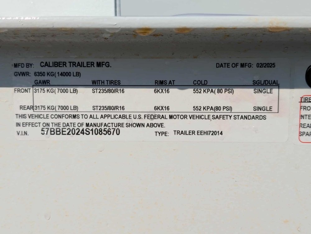 7'x20' Caliber Equipment