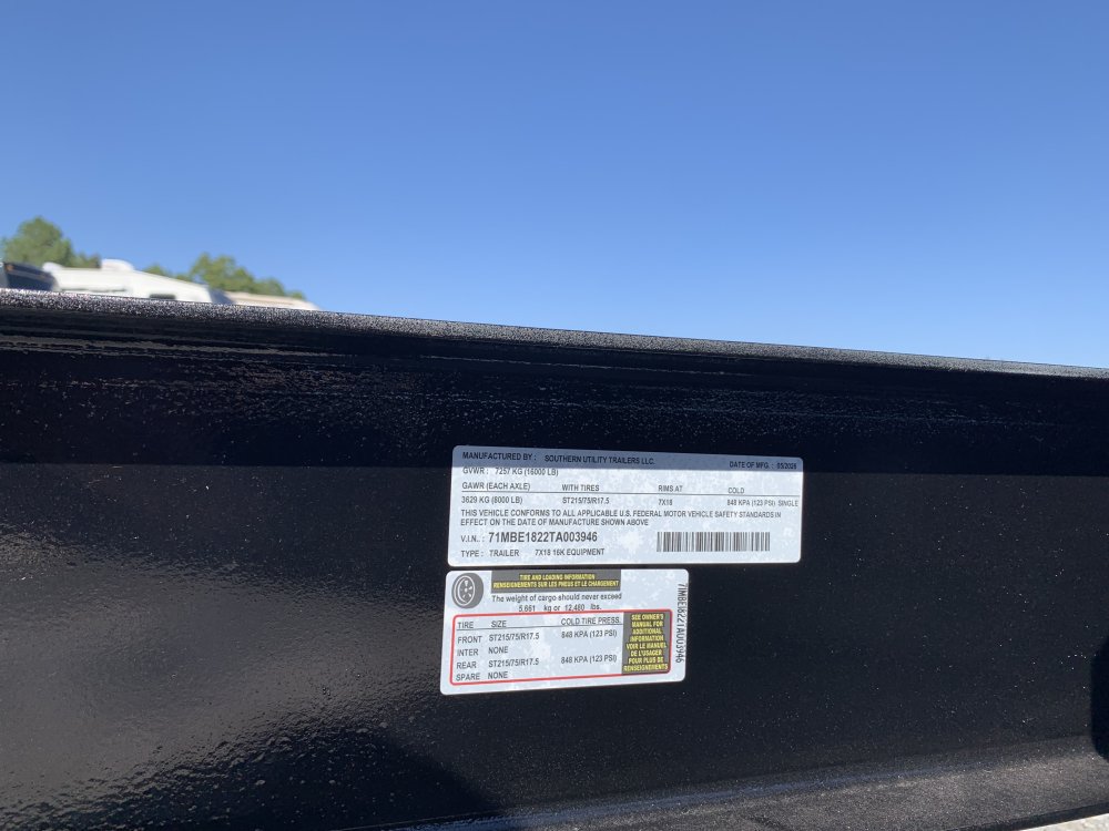 2026 Southern Utility 7' x 18' 16K Equipment Trailer - 8K Axles - 17.5" Wheels