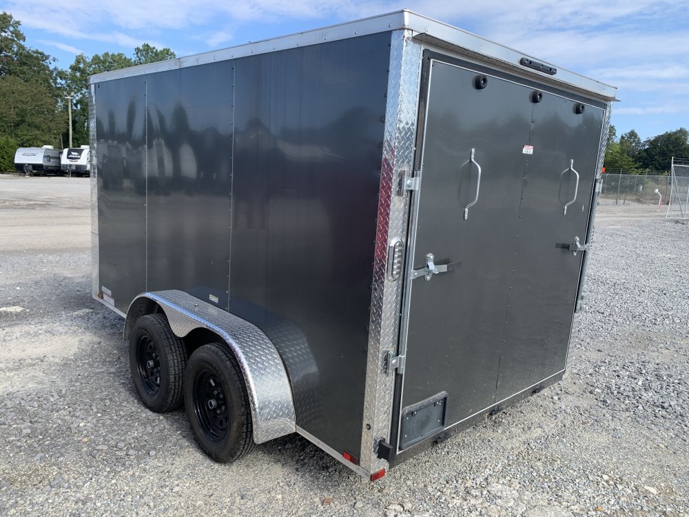 2025 Arising 7' x 12' 7K Tandem Axle Enclosed Cargo Trailer - Charcoal Gray - Ramp Door