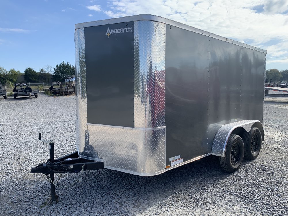 2025 Arising 7' x 12' 7K Tandem Axle Enclosed Cargo Trailer - Charcoal Gray - Ramp Door