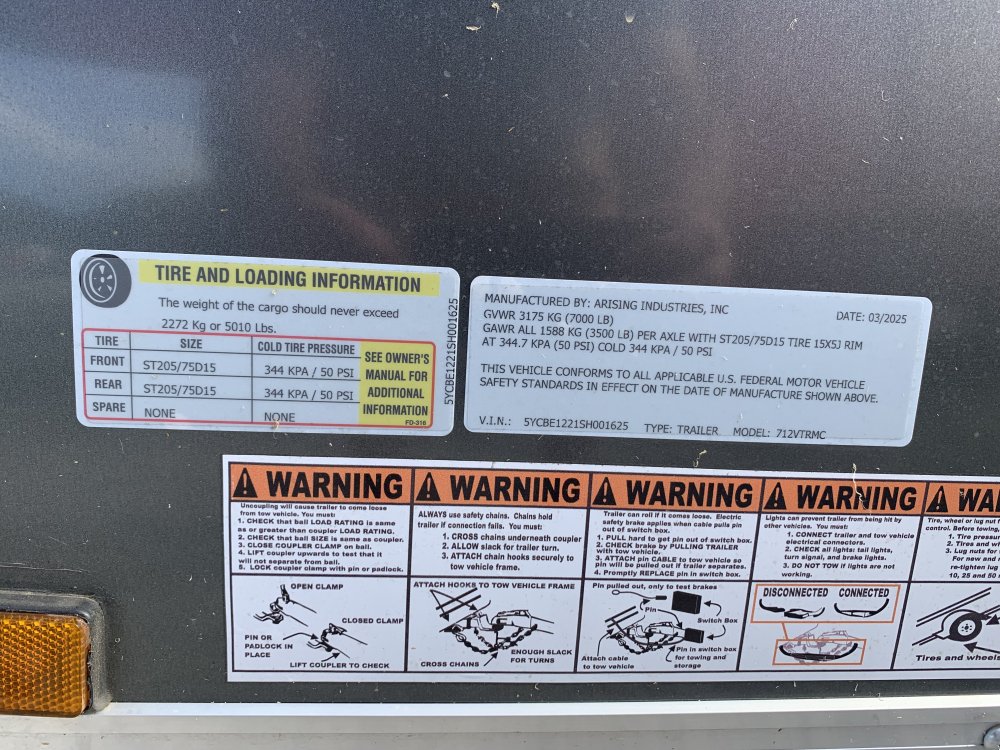 2025 Arising 7' x 12' 7K Tandem Axle Enclosed Cargo Trailer - Charcoal Gray - Ramp Door