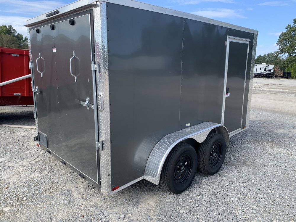 2025 Arising 7' x 12' 7K Tandem Axle Enclosed Cargo Trailer - Charcoal Gray - Ramp Door