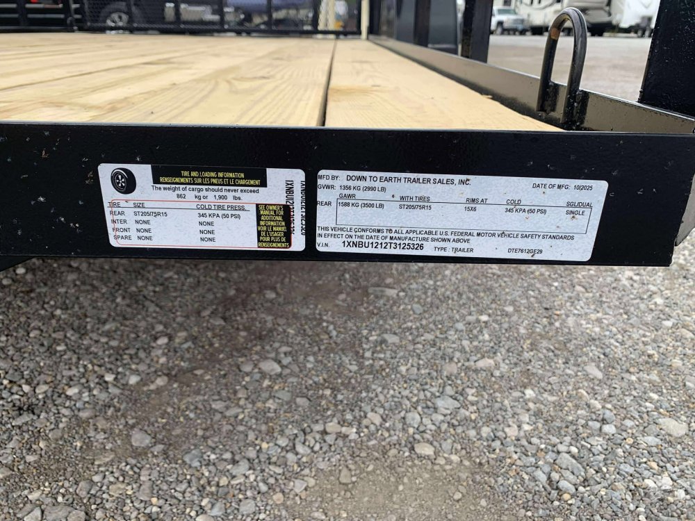 2026 Down 2 Earth 76"X12' SA 3.5K Utility