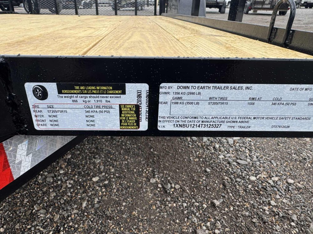 2026 Down 2 Earth 76"X12' SA 3.5K Utility w/Dovetail