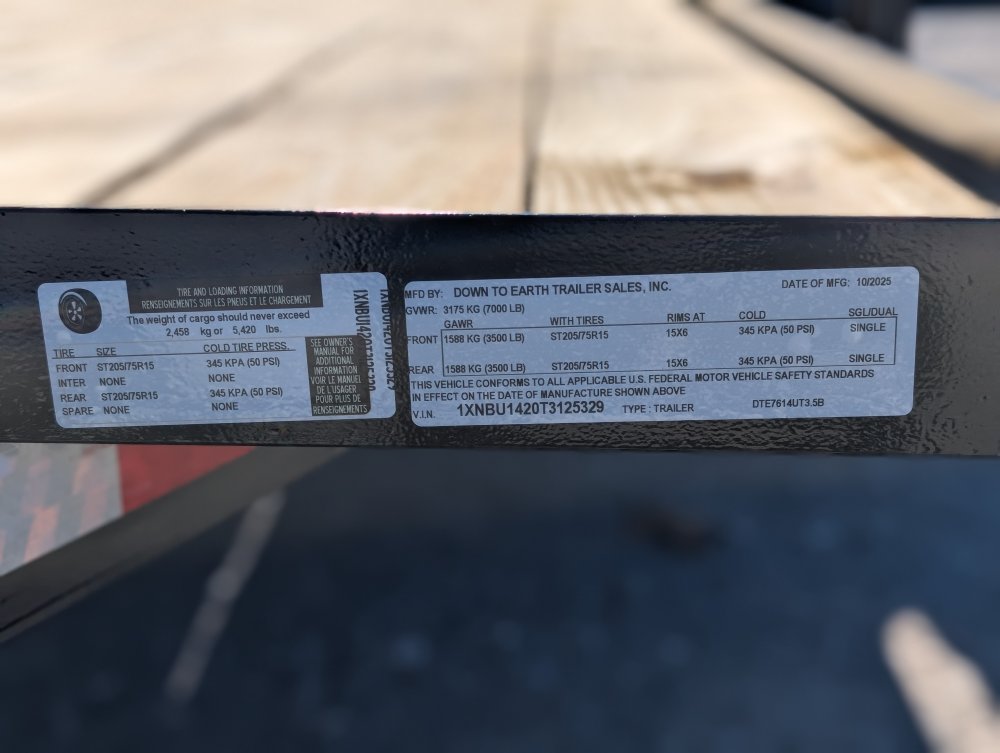 2026 Down 2 Earth 76"x14' TA Utility 7K