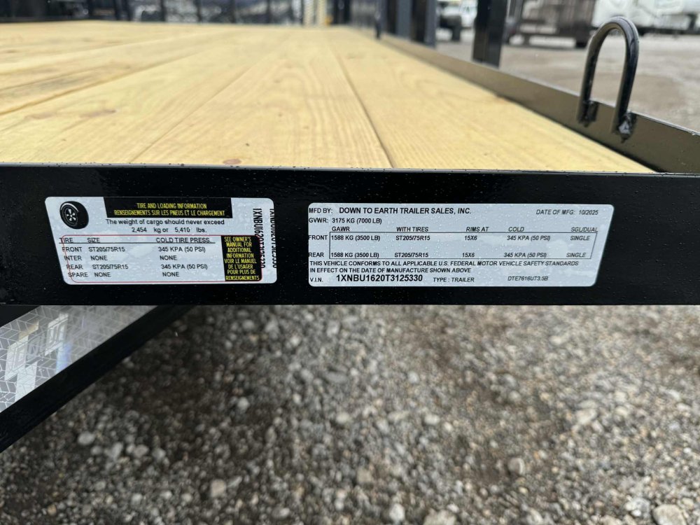 2026 Down 2 Earth 76"X16' TA Utility 7K w/Dovetail