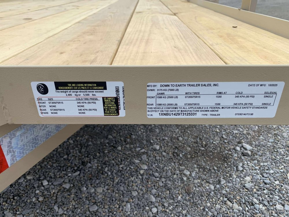 2026 Down 2 Earth 82"X14' TA Utility 7K w/Dovetail