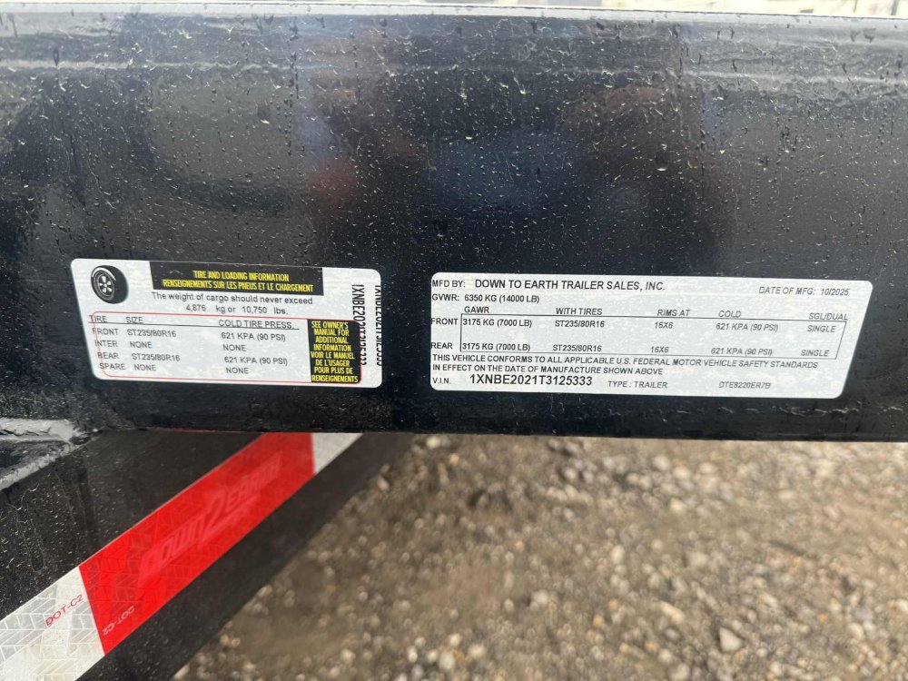 2026 Down 2 Earth 82"X20' TA EQ 14K