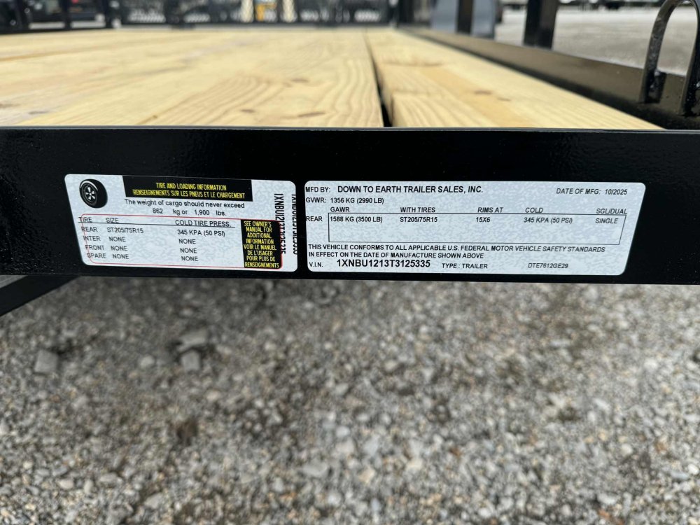 2026 Down 2 Earth 76"X12' SA 3.5K Utility